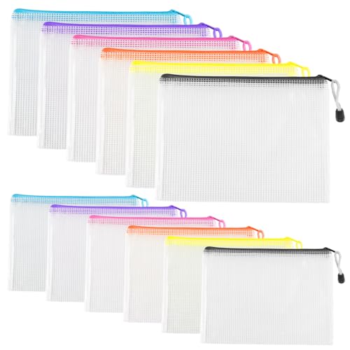 12 Stück A4 A5 Dokumententasche mit Reißverschlusstasche zum Abheften, Wasserdichte Dokumententaschen Kunststoff Zipper Sortierbeutel für Reise Schule Kosmetik Papier Datei Tasche(6 Farben) von Jiujuda9