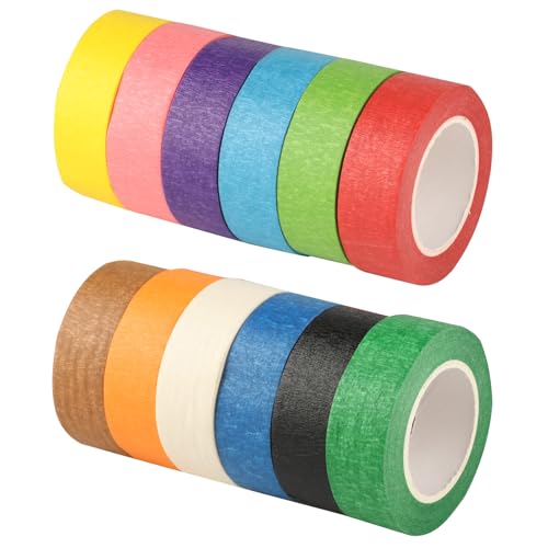 Jiujuda9 12 Rollen Maler Klebeband Bunt, Kreppband Bunt, 20mm x 12m Farbiges Masking Painters Tape, Malerkrepp Abklebeband, Washi Tape Set, für DIY Scrapbooking Journaling Krepppapier Abdeckband von Jiujuda9