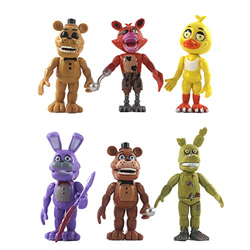 Jiumaocleu Five Nights Game Figures 6 PCS/Set Bonnie/Foxy/Sister Location Horror Action Figuren Cake Toppers Bewegliche Gelenke für Kinder Geburtstag Halloween von Jiumaocleu