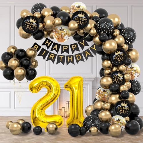 21. Geburtstag Dekorationen für Männer - 21. Schwarz und Gold Luftballons Bogen Kit mit Zahlenfolie & Konfetti Luftballons - Party Dekor für 30 Jahre alte Männer, Frauen & Jahrestag 21. Geburtstag Dekorationen für Männer - 21. Schwarz und Gold Luftballons Bogen Kit mit Zahlenfolie & Konfetti Luftballons - Party Dekor für 30 Jahre alte Männer, Frauen & Jahrestag von Jiusely
