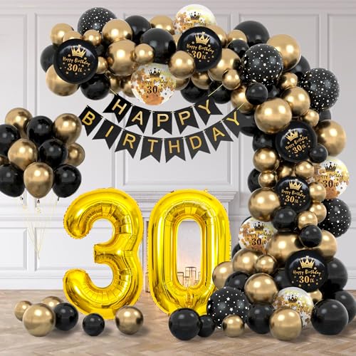 30 Geburtstag Dekorationen für Männer - 30. Geburtstag Schwarz Gold Luftballons Bogen Kit mit Zahlenfolie & Konfetti Luftballons - Party Dekor für 30 Jahre alte Männer, Frauen & Jahrestag von Jiusely