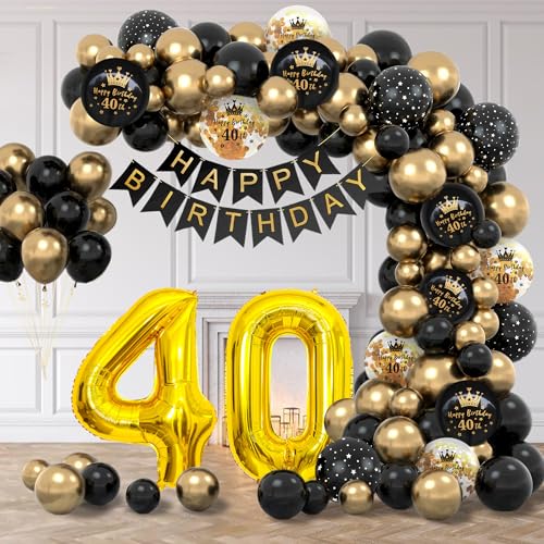 40. Geburtstag Dekorationen für Männer - Schwarz und Gold Luftballons Bogen Kit mit Zahlenfolie & Konfetti Luftballons - Party Dekor für 40 Jahre alte Männer, Frauen & Jahrestag von Jiusely