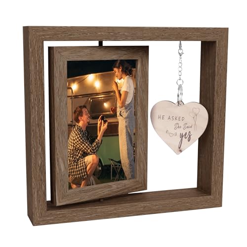 Bilderrahmen mit Aufschrift "Happy Verlobungs", "He Asked She Said Ya" – Antragsgeschenk für Paare mit herzlicher Botschaft – drehbarer 2-seitiger Holz-Bilderrahmen, perfekter Hochzeits- und Bilderrahmen mit Aufschrift "Happy Verlobungs", "He Asked She Said Ya" – Antragsgeschenk für Paare mit herzlicher Botschaft – drehbarer 2-seitiger Holz-Bilderrahmen, perfekter Hochzeits- und von Jiusely