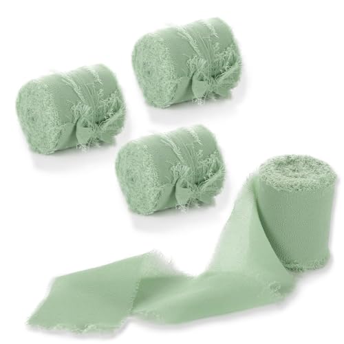 Chiffon-Seiden-Satinband, Chiffonband mit handgefertigten Fransen, staubiges blaues Seidenband, 4 Rollen, 4,1 cm x 4,5 m, für Hochzeitseinladungen, Brautsträuße, Geschenke, Verpackung, Heimdekoration Chiffon-Seiden-Satinband, Chiffonband mit handgefertigten Fransen, staubiges blaues Seidenband, 4 Rollen, 4,1 cm x 4,5 m, für Hochzeitseinladungen, Brautsträuße, Geschenke, Verpackung, Heimdekoration von Jiusely