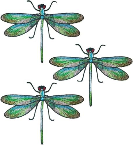 3 Stück grüne Libellen-Aufnäher, Libelle, bestickt, zum Aufnähen, zum Aufbügeln, bestickte Applikation, bestickt 3 Stück grüne Libellen-Aufnäher, Libelle, bestickt, zum Aufnähen, zum Aufbügeln, bestickte Applikation, bestickt von Jizlan