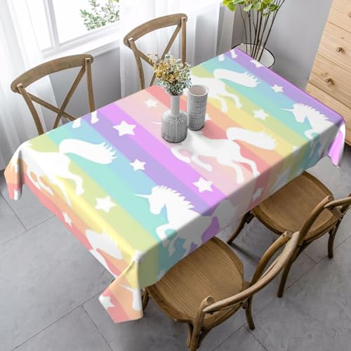Jkkghll Einhörner auf bunten Streifen, Camping-Dekoration, 89 x 140 cm, vielseitige, rechteckige Tischdecke für Küche, Esszimmer Jkkghll Einhörner auf bunten Streifen, Camping-Dekoration, 89 x 140 cm, vielseitige, rechteckige Tischdecke für Küche, Esszimmer von Jkkghll