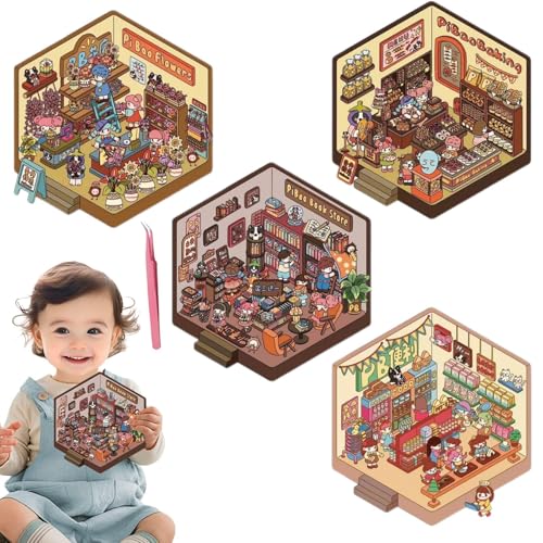 Jlkegfdf Aufkleber – 4 x koreanische Miniatur-Szenen-Aufkleber, stapelbare Szene, Aufkleber, Landschaftsbau, Spielzeug, lustiges Miniaturhaus, um Ihr eigenes Loft Café Restaurant Buchladen zu machen von Jlkegfdf