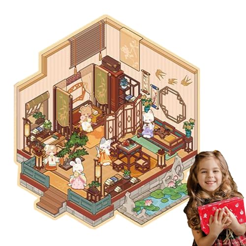 Jlkegfdf Cartoon-Szenen-Aufkleber, 3D-Cartoon-Haus-Aufkleber, chinesische Szenen-Aufkleber, Stress-Raum-Aufkleber, Miniatur-Scrapbook für Erwachsene von Jlkegfdf