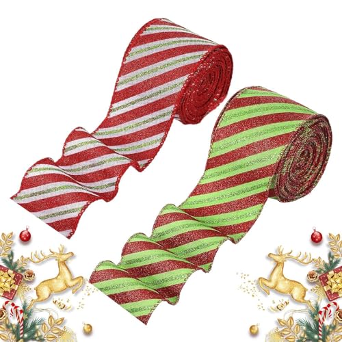 Jlkegfdf Glitzerndes rot-weißes Streifenband, Weihnachten, 2 Rollen, glitzernder Draht, Geschenkbänder, Heimdekoration, Dekoration für Festival, Weihnachten, Hochzeit Jlkegfdf Glitzerndes rot-weißes Streifenband, Weihnachten, 2 Rollen, glitzernder Draht, Geschenkbänder, Heimdekoration, Dekoration für Festival, Weihnachten, Hochzeit von Jlkegfdf
