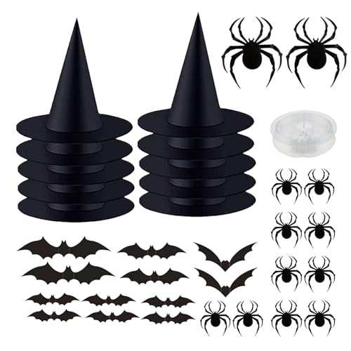 Jlkegfdf Hexenhut- , schwarze hängende Hexenzubehör-Kappen mit 50 m langer Kordel – Zauberer-Kostüm für Damen, Mädchen, Kinder, Halloween-Dekorationen für drinnen und draußen Jlkegfdf Hexenhut- , schwarze hängende Hexenzubehör-Kappen mit 50 m langer Kordel – Zauberer-Kostüm für Damen, Mädchen, Kinder, Halloween-Dekorationen für drinnen und draußen von Jlkegfdf