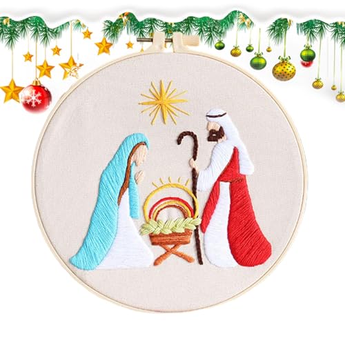 Jlkegfdf Krippenstickerei-Kit, christliches Stickset, Weihnachtsset, Weihnachtsstickerei-Kit, Weihnachtsstickerei-Kits für Erwachsene und Anfänger von Jlkegfdf