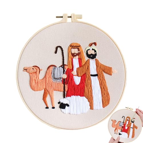 Jlkegfdf Krippenstickerei-Kit, christliches Stickset, Weihnachtsset, Weihnachtsstickerei-Kit, Weihnachtsstickerei-Kits für Erwachsene und Anfänger von Jlkegfdf