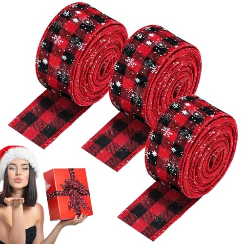 Jlkegfdf Weihnachtsband mit Draht – Baumdekoration, Basteln, Büffelkariert, Drahtband, 6,5 m breit, Büffelkariert, rot und schwarz kariert, gewebtes Band für Weihnachtsbaumschmuck Jlkegfdf Weihnachtsband mit Draht – Baumdekoration, Basteln, Büffelkariert, Drahtband, 6,5 m breit, Büffelkariert, rot und schwarz kariert, gewebtes Band für Weihnachtsbaumschmuck von Jlkegfdf