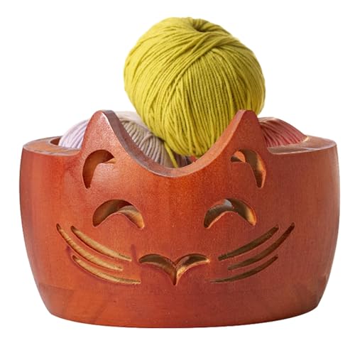 Garnschale aus Holz mit Katzenmotiv – geschnitzter Wollständer aus Holz, dekorative Strickschale | Garnknäuel-Organizer mit integrierter Fadenführung, praktische Aufbewahrung für Häkeln, Nähen und Garnschale aus Holz mit Katzenmotiv – geschnitzter Wollständer aus Holz, dekorative Strickschale | Garnknäuel-Organizer mit integrierter Fadenführung, praktische Aufbewahrung für Häkeln, Nähen und von Jlobnyiun