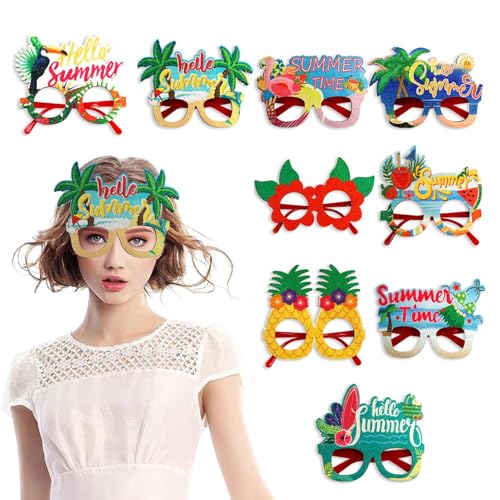 Hawaiianische Themenbrille, lustige hawaiianische Sonnenbrille | 9 Paar lustige hawaiianische Brille - Kostüm -Requisiten, lustige Kinderparty -Gefälligkeiten für Kinder und Erwachsene, Pool -Fotokabi von Jlobnyiun