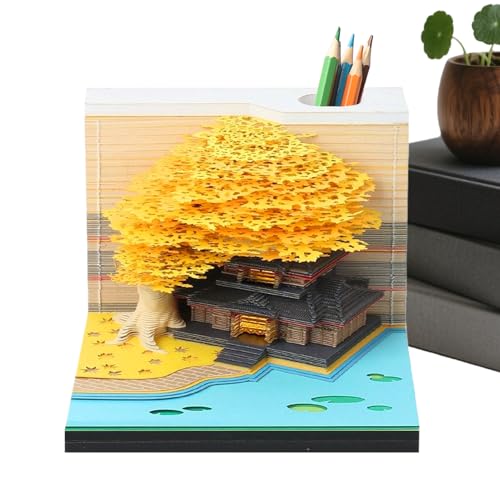 Jlobnyiun 3D Kalender - Abreißkalender,Baum Haus Design Kunst Notizblock Mit Leicht Abtrennbarer Erinnerungsfunktion Für Unterricht Urlaub Lehrer Zuhause von Jlobnyiun