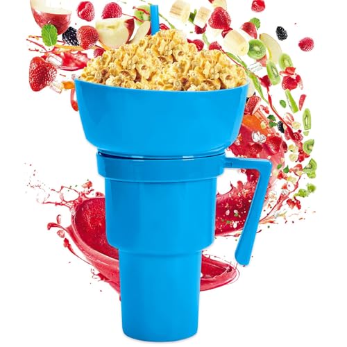 Jlobnyiun Combo Becher für Snacks und Getränke – 2 in 1 nachfüllbar mit Strohhalm für Snacks und Getränke | auslaufsicherer Lebensmittel- und Getränkebehälter für Chips, Süßigkeiten, Früchte, Desserts von Jlobnyiun