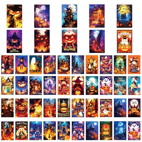 Jlobnyiun Halloween -Karten - Ghost Castle Postcards, 50x Urlaubsnotenkarten, Skelett Ghost Castle Grußkarte Lustige Postkarten Sortierte Notizkarten Für Klassenzimmer 4x6 Zoll von Jlobnyiun