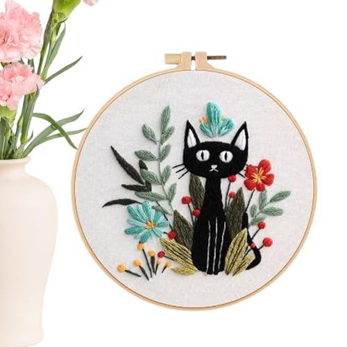 Jlobnyiun Katzen Stickerei Set | Gestempeltes Katzen Stickpackung Für Anfänger | Handgefertigtes Stick-Set Für Frauen Enthusiasten Wohnungswarming Geburtstag Weihnachten Heimdekoration Projekte von Jlobnyiun