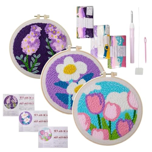 Jlobnyiun Nadelspitzen-Stickset für Erwachsene, Stickerei-Set für Erwachsene, 3-teiliges Nadel-Stickset mit Blumenmuster | Teppich-Taft, Zubehör Jlobnyiun Nadelspitzen-Stickset für Erwachsene, Stickerei-Set für Erwachsene, 3-teiliges Nadel-Stickset mit Blumenmuster | Teppich-Taft, Zubehör von Jlobnyiun