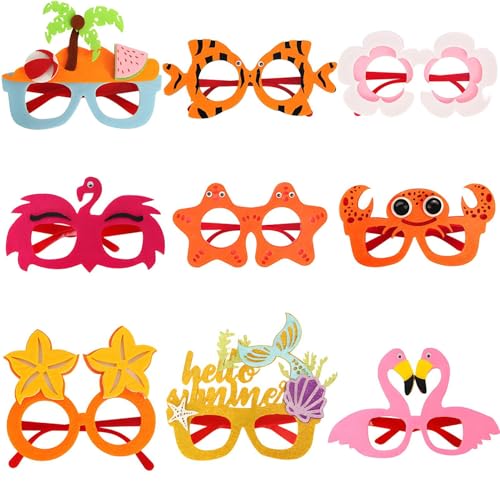 Jlobnyiun Partybrille, Sonnenbrille für Party | 9x Sonnenbrille Party Beach Pool Dekoration,Funny Themeed Cool Novel Streich Hawaiianische Brille für Kreuzfahrt, Camping, Abschluss, Hochzeit von Jlobnyiun
