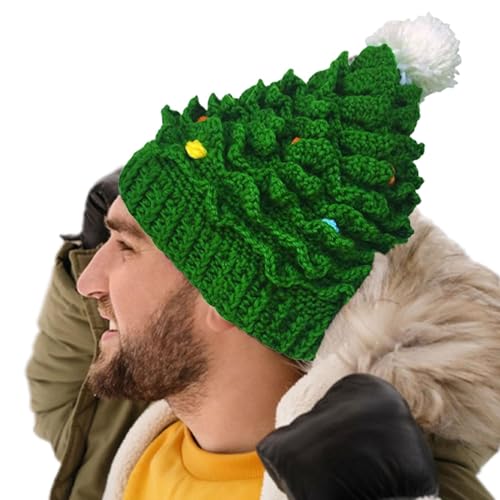 Jlobnyiun Strickmütze mit Weihnachtsbaum, grüne Weihnachtsmütze, Weihnachtsmütze, Foto-Requisiten, Strickmütze, elegante Strickmütze, warme Weihnachtsmütze von Jlobnyiun