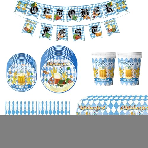 Oktoberfest -Tabelle - Oktoberfesst -Kit, Oktoberfesst Decoration Supplies | Eventgeschirr Mit Oktoberfeest-Themen, Blau Weiße Lebendige Farben Serviettenbecher Rops Für Zelt Rasen Yard Park Hin von Jlobnyiun