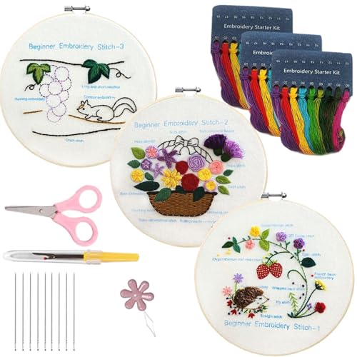 Stickstich-Trainingsset - Anfänger-Handnähset | Komplettes Bastel-Kunst-Set mit Reifen, Schere, Gewinde, Ripper, Faden und Stoff, perfekt für Vac Handwerk Stickstich-Trainingsset - Anfänger-Handnähset | Komplettes Bastel-Kunst-Set mit Reifen, Schere, Gewinde, Ripper, Faden und Stoff, perfekt für Vac Handwerk von Jlobnyiun