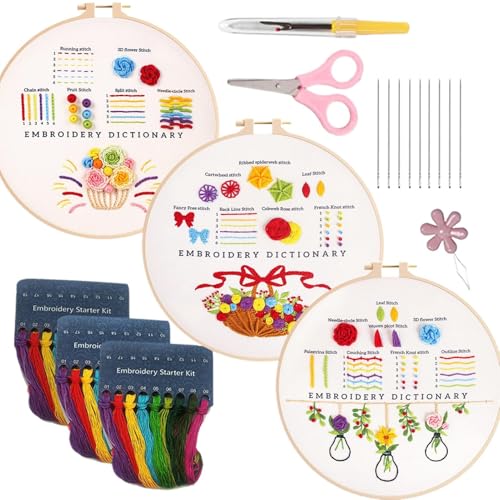 Stickstich-Trainingsset - Anfänger-Handnähset | Komplettes Bastel-Kunst-Set mit Reifen, Schere, Gewinde, Ripper, Faden und Stoff, perfekt für Vac Handwerk Stickstich-Trainingsset - Anfänger-Handnähset | Komplettes Bastel-Kunst-Set mit Reifen, Schere, Gewinde, Ripper, Faden und Stoff, perfekt für Vac Handwerk von Jlobnyiun