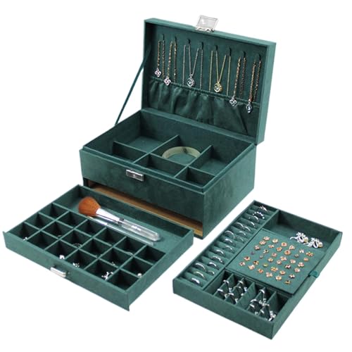 Vintage Schmuck Organizer, Vintage Schmuckschatulle, einzigartige Retro Schmuckschatulle, dekorative Andenken-Box, 3-lagige rechteckige Schmuckschatulle, dunkelgrünes Schmucketui für Damen Vintage Schmuck Organizer, Vintage Schmuckschatulle, einzigartige Retro Schmuckschatulle, dekorative Andenken-Box, 3-lagige rechteckige Schmuckschatulle, dunkelgrünes Schmucketui für Damen von Jlobnyiun
