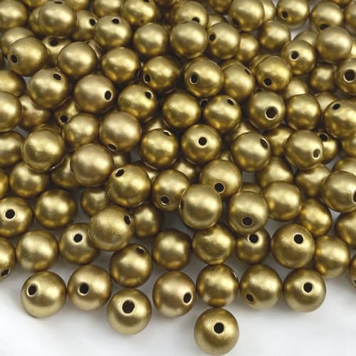 Jmassyang 800 Stück 6 mm Satin-Glanzperlen, runde Kunststoffperlen, Bastelperlen, lose Perlen mit Löchern für Schmuckherstellung, Armband, Halskette, Nähen, Basteln, Dekoration, (mattes Gold, 6 mm) von Jmassyang