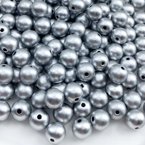 Jmassyang 800 Stück 6 mm Satin-Glanzperlen, runde Kunststoffperlen, Bastelperlen, lose Perlen mit Löchern für Schmuckherstellung, Armband, Halskette, Nähen, Basteln, Dekoration, (mattes Silber, 6 mm) von Jmassyang