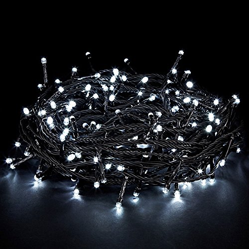 JnDee Wasserdicht 100 LEDs 10 Meter Kaltweiß String Lichterkette für Weihnachtsbaum Party Hochzeits, 8 Betriebsarten, 8 Stunden Timer, Sichere Spannung von JnDee