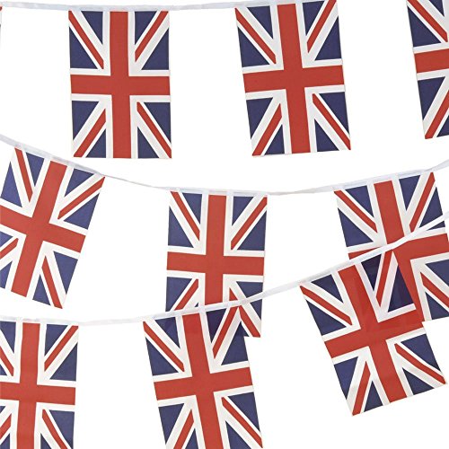 Stoff-Wimpelkette Union Jack, 10 m, 30 Flaggen, 100% Stoff von JnDee