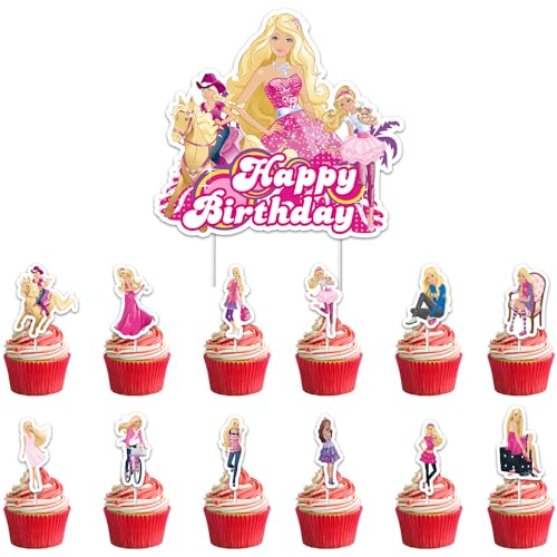49 Stück Prinzessin Tortendeko Geburtstag Deko Happy Birthday Kuchen Dekoration Tortendeko Geburtstag für Jungen, Mädchen und Kinder von JoUbi