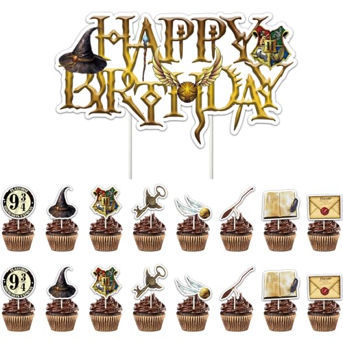 Happy Birthday Tortendeko 49 Stück Magie Kuchen Deko Zauberer Cake Topper Geburtstag Deko Cupcake Topper für Jungen, Mädchen und Kinder von JoUbi