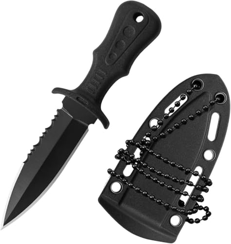 Joa Messer Outdoor, Neck Knife Messer, Tanto Messer, Tragbares Messer Kette, Hals Messer feststehend klein Fulltang Mini-Messer Neckknife mit Kunststoffscheide von Joa