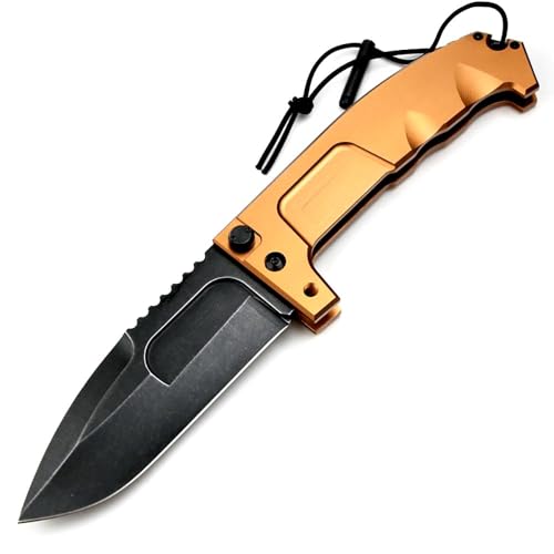 Joa Taschenmesser Alu Klappmesser große tanto messer stahl N690, Gold Aluminiumlegierung T6, outdoor messer survival, praktische edc messer Jagdmesser, Camper scharfes einhandmesser, scheide von Joa
