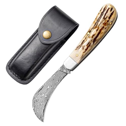 Klappmesser 6.8" Damast Taschenmesser Damaststahl & Naturgeweih, geschmiedet Damaszener outdoor messer damaskus Jagdmesser, Klein Scharfes Einhandmesser mit Holster, Damastmesser edc messer neck knife Klappmesser 6.8" Damast Taschenmesser Damaststahl & Naturgeweih, geschmiedet Damaszener outdoor messer damaskus Jagdmesser, Klein Scharfes Einhandmesser mit Holster, Damastmesser edc messer neck knife von Joa
