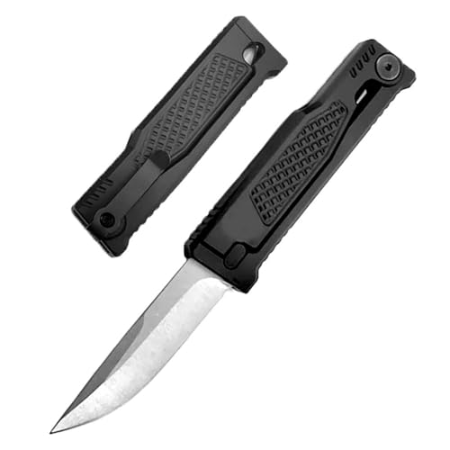 Klappmesser 7.5" Taschenmesser tragbar knopfdruck Aus Schwarz Aluminium & D2 Stahl Outdoor Messer Survival Jagdmesser, Flipper Scharfes einhandmesser, Kleines edc messer, Camping neck knife multitool von Joa