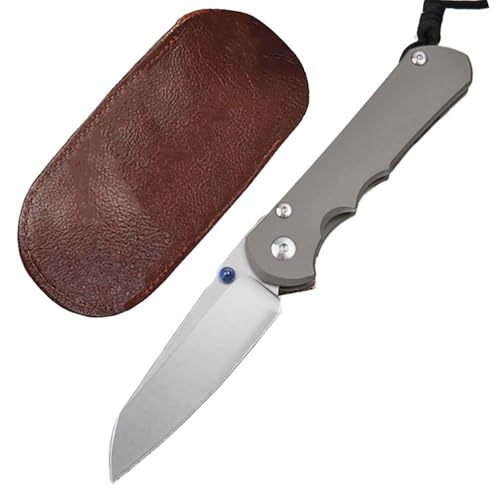 Klappmesser 8.3" Taschenmesser Tragbare Aus Edelstahl S35VN & Titan, Outdoor Survival Messer Camper Jagdmesser Robust Tanto, Scharfes Einhandmesser mit Taschenclip, Slim EDC Messer mit Leder Scheide von Joa