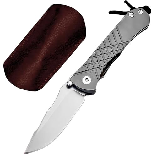Kleine handliches werkzeug stahl messer rutschfest Survival Tragbare Camping outdoor messer edc Jagdmesser multi taschenmesser titan klappmesser hochwertige scharfes einhandmesser clip lederscheide von Joa