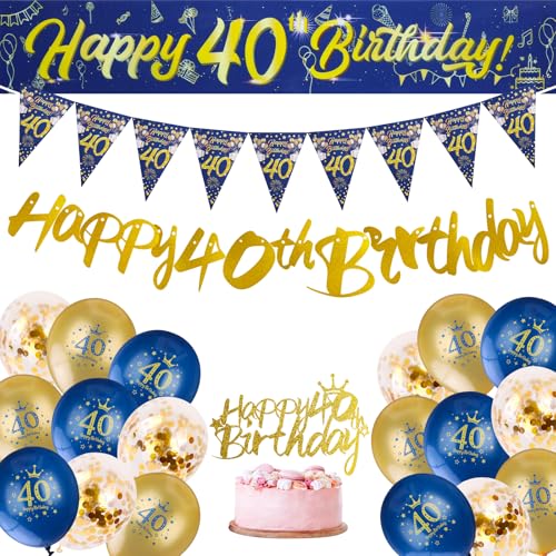 40 Geburtstag Deko, Blau Gold 40 Geburtstag Dekorationen mit Nummer 40 Latex Ballons Banner, Party Dekorationen für Frauen Männer 40 Geburtstag Deko, Blau Gold 40 Geburtstag Dekorationen mit Nummer 40 Latex Ballons Banner, Party Dekorationen für Frauen Männer von Joalpysm