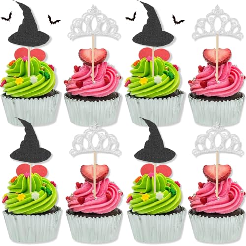 Cupcake-Topper-Set mit Prinzessinnen-Hexen-Motiv, Cupcake-Aufsätze mit Hexenhut und Prinzessinnenkrone, Geburtstagsparty-Kuchendekorationen für Kinder, Mädchen, Jungen, Erwachsene, 24 Stück Cupcake-Topper-Set mit Prinzessinnen-Hexen-Motiv, Cupcake-Aufsätze mit Hexenhut und Prinzessinnenkrone, Geburtstagsparty-Kuchendekorationen für Kinder, Mädchen, Jungen, Erwachsene, 24 Stück von Joalpysm