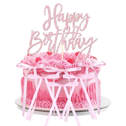 Happy Birthday Tortenaufsatz mit 6 Schleifen, Geburtstagskuchendekoration, Rosa, personalisierbar, glitzerndes Happy Birthday-Schild, Party-Dekoration Happy Birthday Tortenaufsatz mit 6 Schleifen, Geburtstagskuchendekoration, Rosa, personalisierbar, glitzerndes Happy Birthday-Schild, Party-Dekoration von Joalpysm