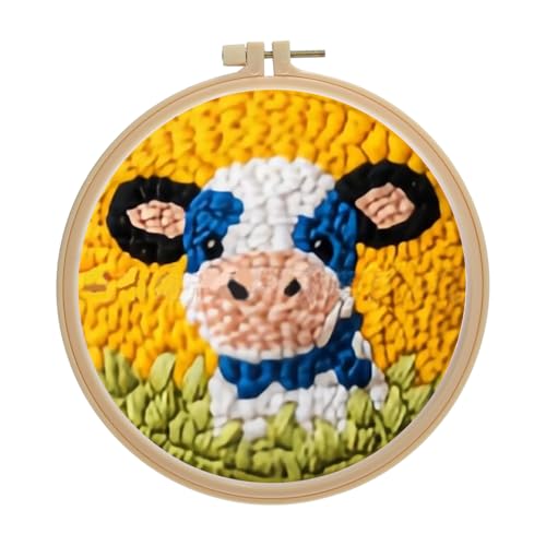 Joalpysm Stanznadel-Kit für Anfänger, niedliches Cartoon-Kuh-Stanznadel-Kit mit Reifen-Stickerei-Stanznadeln, Handarbeit, DIY, Bastel-Stickerei-Set für Erwachsene Joalpysm Stanznadel-Kit für Anfänger, niedliches Cartoon-Kuh-Stanznadel-Kit mit Reifen-Stickerei-Stanznadeln, Handarbeit, DIY, Bastel-Stickerei-Set für Erwachsene von Joalpysm