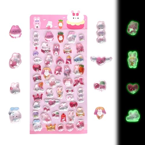Niedliche Mini Puffy Aufkleber, Leuchtende Cartoon Rosa Kaninchen Kawaii Aufkleber leuchten im Dunkeln für Sammelalben, Journals, Laptops Dekoration, Diverse Bastelzubehör für kreative Projekte und Niedliche Mini Puffy Aufkleber, Leuchtende Cartoon Rosa Kaninchen Kawaii Aufkleber leuchten im Dunkeln für Sammelalben, Journals, Laptops Dekoration, Diverse Bastelzubehör für kreative Projekte und von Joalpysm