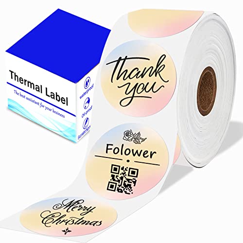 Joatuxul 2 Inch Round Thermal Sticker Labels, Self-Adhesive 2''×2'' Circle Direct Thermal Labels, Multi-Purpose thermal printer Labels for DIY Logo Design,Name Tag,QR Code, 600 Labels/1 Roll, colorful von Joatuxul
