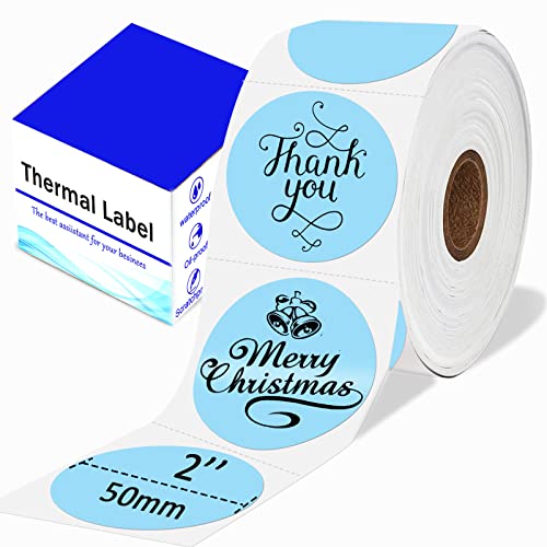 Joatuxul 2 Inch Round Thermal Sticker Labels, Self-Adhesive 2''×2'' Circle Direct Thermal Labels, Multi-Purpose thermal printer Labels for DIY Logo Design,Name Tag,QR Code, 600 Labels/1 Roll,blau von Joatuxul