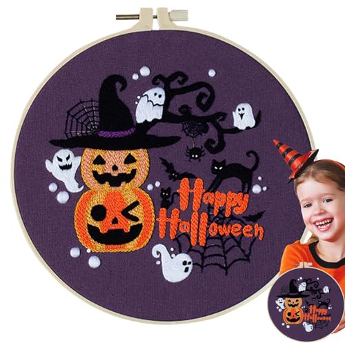 Halloween-Nadelspitze: Anfänger-Nadelspitzen-Set mit Halloween-Muster, Halloween-Stickerei-Set mit Halloween-Muster für Erwachsene, Anfänger, -Wanddekoration von Joberio